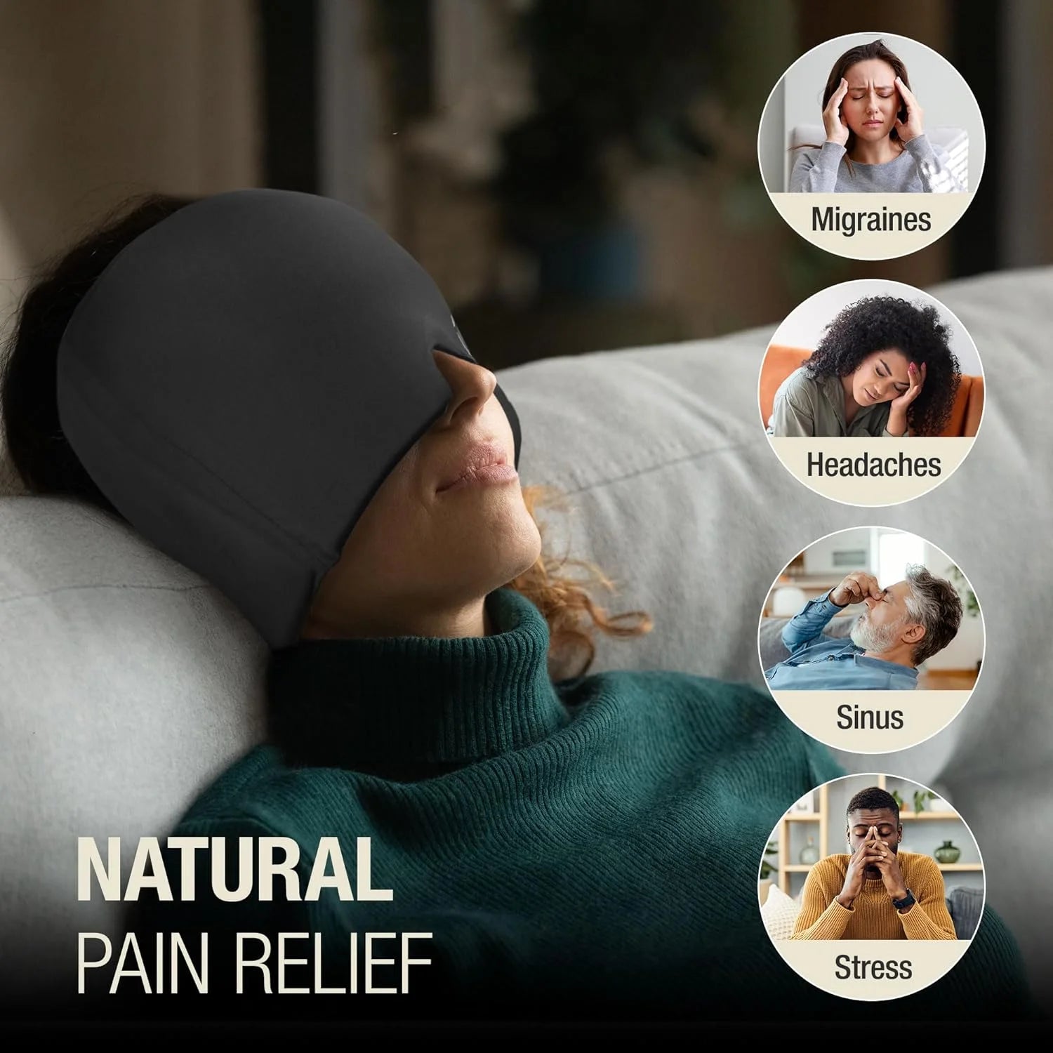 Ultra Migraine Relief Cap | Natural Headache Relief | HSA & FSA Eligible | Migraine Mask and Headache Relief Hat | Gel Eye Mask | Ice Face Mask and Cold Cap for Migraines | Headache Ice Pack
